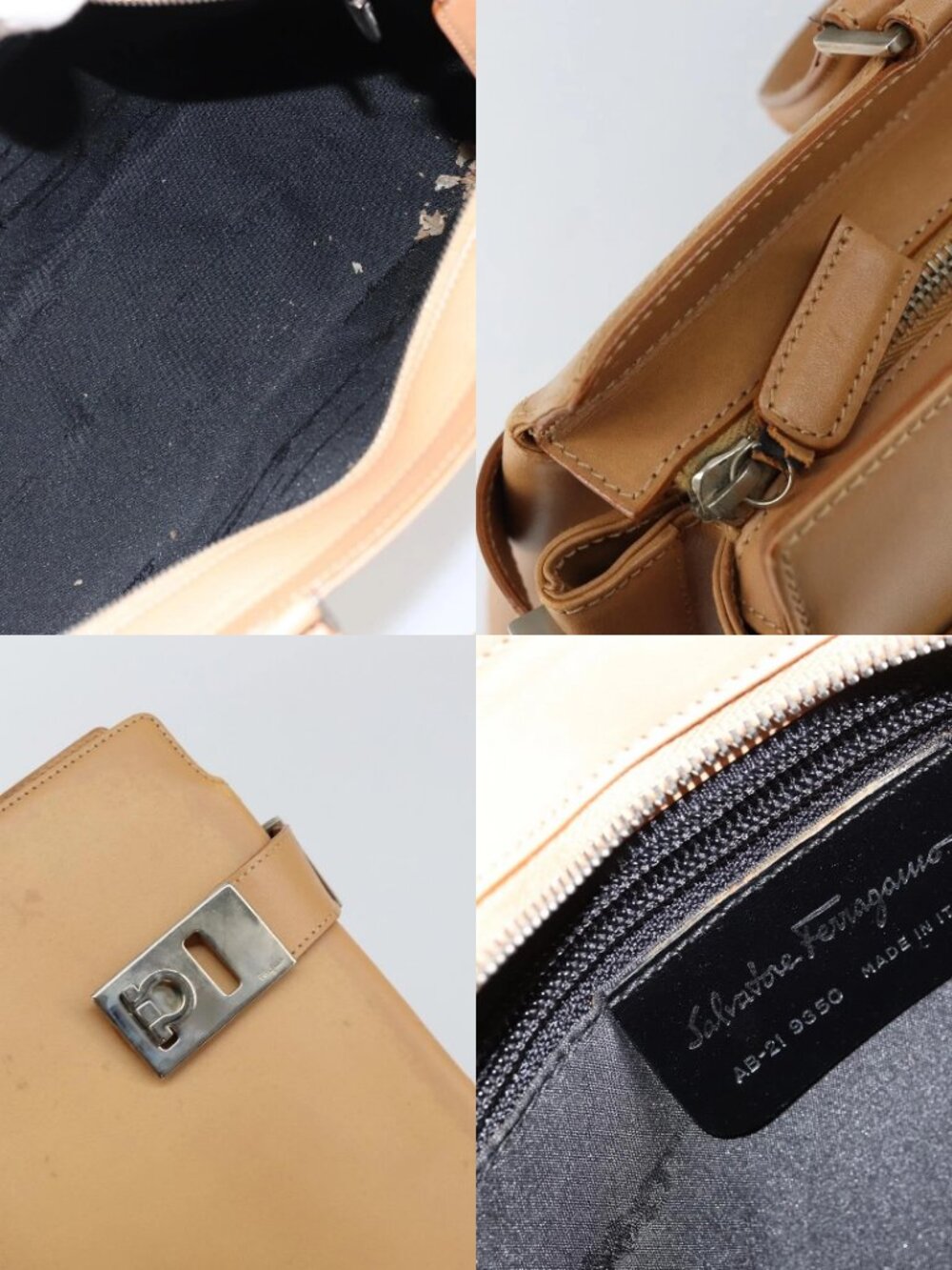 Salvatore Ferragamo Gancini Tote Bag Leather Beige Gold Auth 160685 - Picture 16 of 16